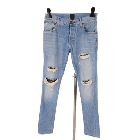 En Noir Cobain Denim Camo Underlays Jeans Size 30 Mens Light Blue Wash - Picture 1 of 10